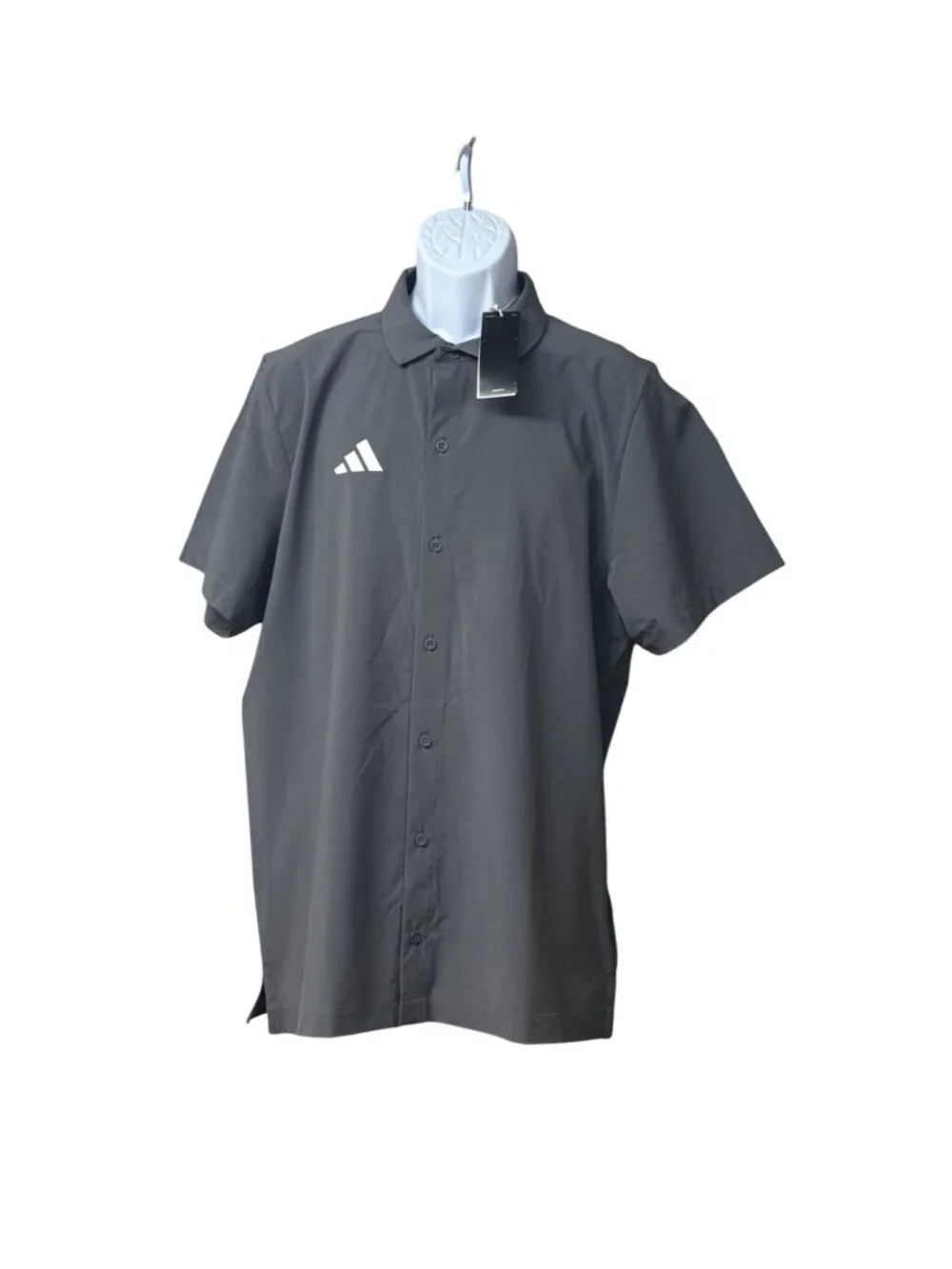 Adidas Men’s Short-Sleeve Button-Up  Polo Shirt, Sz. M, Gray-production Sample
